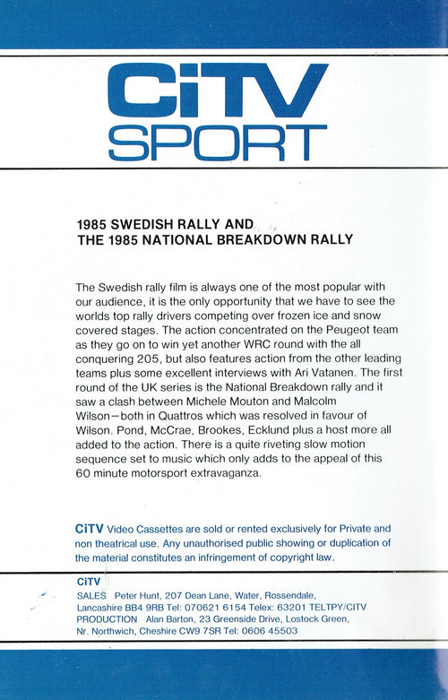 1985 Swedish Rally - CiTV SPort 5 - World Rally CHampionship (WRC) [VHS]