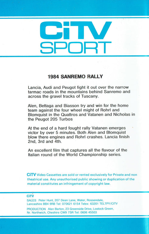 1984 Sanremo Rally - CiTV Sport: San Remo - World Rally Championship (WRC) [VHS]