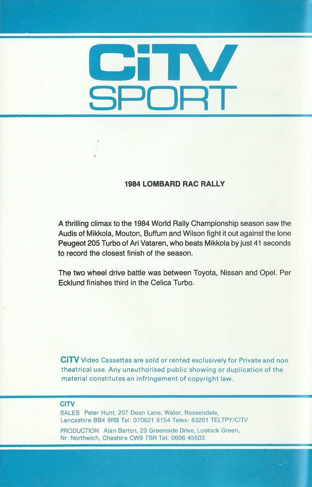 1984 Lombard RAC Rally - CiTV Sport 5 - World Rally Championship (WRC) [VHS]